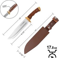 Flissa 14-inch Bowie Knife Full-tang Wood Handle Leather Sheath Stainless Steel picture