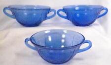 3 Blue Royal Lace Cream Soup Bowls Depression Glass Hazel Atlas Vintage Good picture
