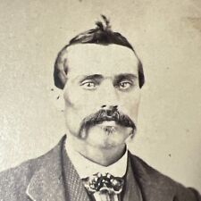 CDV Photo Man w waxed Mustache and HAIR TWIG  Pocket Watch 1860s TAX STAMP picture