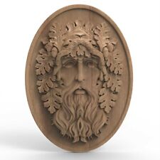 Green Man Sculpture Oak Wood Carved Leaves Forest Wall Plaque Furniture Applique picture