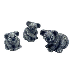 Vintage 3 Stone Koala Bear Figures Sitting  Grey & Black Decor Small picture