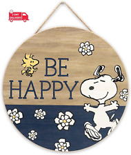Peanuts Snoopy Be Happy round Hanging Wood Wall Decor - Fun Snoopy Sign for Home picture