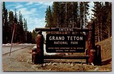 Grand Teton National Park Wyoming Country Road Forest Cancel 1962 PM Postcard picture