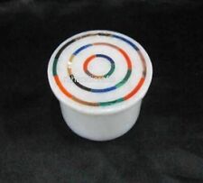 2.5 Inches Round Marble Salt and Pepper Multicolor Stone Inlay Work Trinket Box picture