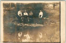 Vintage 1910s RPPC Real Photo Postcard Family Outing at River / Water Reflection picture
