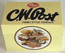 Vintage C. W. Post Family Style Cereals Metal Recipe File Storage Box w/Recipes picture