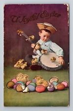 A Joyful Easter, Chicks With Eggs, Embossed, Little Boy Vintage c1912 Postcard picture