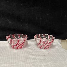 Vintage Mikasa Crystal Dish Bowl Candle Holder PAIR Red Peppermint Swirl picture