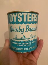 GEORGE D SPENCE & SON QUINBY BRAND OYSTERS PINT SIZE TIN CAN QUINBY VA WITH LID  picture