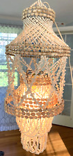 vtg 60s sea shell HANGING LAMP boho capiz puka mcm light chandelier hippie retro picture