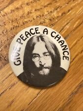 VTG Peace JOHN LENNON Pin Button Vintage Pinback Anti War Counter Culture Mint picture