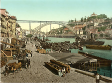 Port. Original Vintage Photochrome D. Luiz I. Bridge, Vintage Photochrom picture