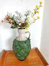 German ceramic flower vase from the 1950s, with a floral and diamond design. picture