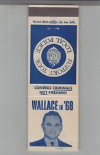 Matchbook Cover Political Support Your Local Police Wallace For President 1968 picture