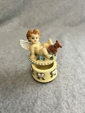 Cute Small Vintage Trinket Box - Angel & Teddy Bear With Pink Hearts around base picture