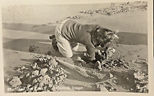 1954 RPPC SEASIDE, OREGON OR Woman WORKS HARD To GET THAT CLAM Funny Postcard picture