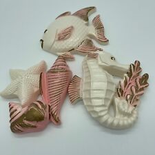1979 Miller Studios Chalkware Seahorse Fish & Shell Pink Cream & Tan 3 Piece Set picture
