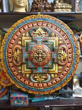 HAND CARVED Handmade Tibetan Mandala Wooden Wall Hanging Nepal, Big Size, 35inch picture