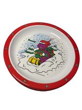 PBS Barney Holiday 1993 vintage plate set (2) christmas kids 90's dinosaur picture