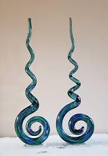 Vintage MCM Murano Art Glass Ribbon Swirl Sculpture Set Cobalt Blue Green 21