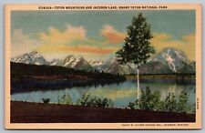 Teton Mountatuns And Jackson Lake Grand Teton National Park Linen UNP Postcard picture