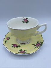 Brew to A Tea Pink Yellow Polka Dot Rose & Gold Trim Cup & Saucer; Chintz Teacup picture