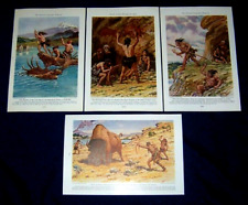 Lot of 4 1942 Charles R Knight Illustrations PREHISTORIC MAN ~ Neanderthal, etc picture