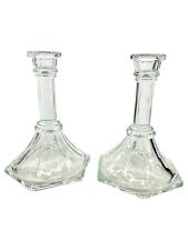 2 Vintage (pair) HOMCO Crystal Candlestick Holders 6” Ribbed Stem, Hexagon Base picture