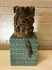 Chinese Unknown Age Wood Carved Sculpture Vase / Brush Washer Birds Floral w Box picture