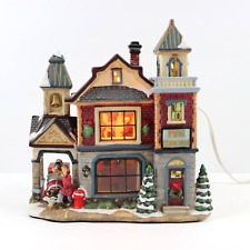 Enchanted Forest Christmas Fire Station Porcelain Lighted Glass Window House picture