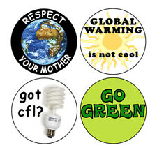 GO GREEN button set pins Eco Earth Day Recycle CFL global warming climate change picture