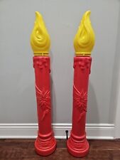 Vintage Pair Of 1969 Christmas Candle Lighted Blow Mold Empire 38” Tall Works picture