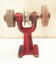 Vtg antique cast iron belt pulley drive driven bench tool post grinder 4