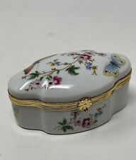 Vintage Limoges Hand Painted Floral Butterfly Porcelain Hinged Trinket Box picture