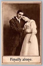 Postcard Studio Card Finally Alone Man Holding Woman's Breast Risque Sex c 1910 picture