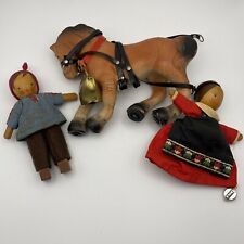 Vintage Miniature Wooden Swiss Folk Costume Outfit Dolls with Horse picture