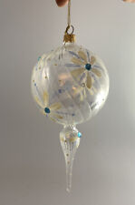  New Laved Italy Hand Blown Glass Painted Clear Floral Ornament 8