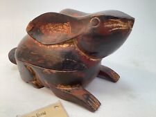 RARE NEIMAN MARCUS GALLERIES 8” vintage carved Wooden rabbit bowl container (k5) picture