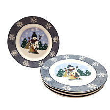 Set of 4 Gibson Christmas Let It Snow Ceramic Salad Dessert Plates Appetizers picture