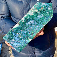 6LB Natural Geode Aquatic Plant Water Grass Moss Agate Obelisk Crystal Reiki picture