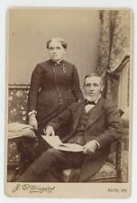 Antique c1880s Cabinet Card Lovely Older Couple Man with Beard & Book Bath, ME picture