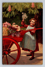 1908 European Girl With Flower Cart Artist Unknown Postcard picture
