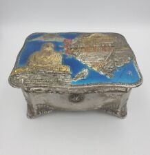 Antique Vintage Occupied Japan Metal Jewelry Box - Buddha picture
