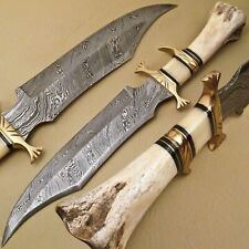 BEAUTIFUL CUSTOM HAND MADE DAMASCUS STEEL HUNTING BOWIE KNIFE HANDLE BONE picture
