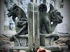 Vintage Handmade and Signed Aged Concrete Gothic Medieval Gargoyle Bookend Set picture