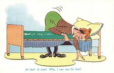 RUDE RISQUE COMIC UGLY WOMAN THINKS her BOOTS are MAN'S FEET UNDER BED POSTCARD picture