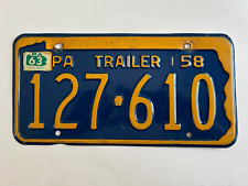 1963 Pennsylvania License Plate TRAILER, Year Stickers on 1958 dated base picture