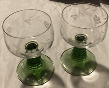 Vintage~Green Stemmed Beehive~Cordial Alcohol Glasses~Grapes~Set Of 2~Germany picture