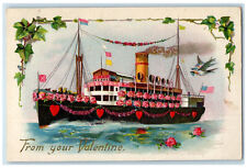 1913 From Your Valentine Flower Decorated Steamer Underwood MN Postcard picture
