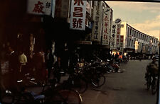 1965 Kodachrome Slide China possibly Taiwan Street Scene Bicycles People Stores picture